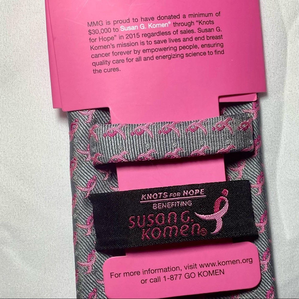 SUSAN G. KOMEN For The Cure Neck Tie, 59”, Grey, Pink Ribbons GENUINE - Picture 4 of 5